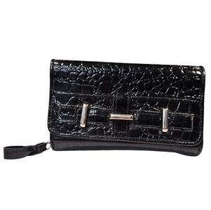 Black Croc-Embossed Organizer Wallet w/ Calculator & Keychain — Vintage